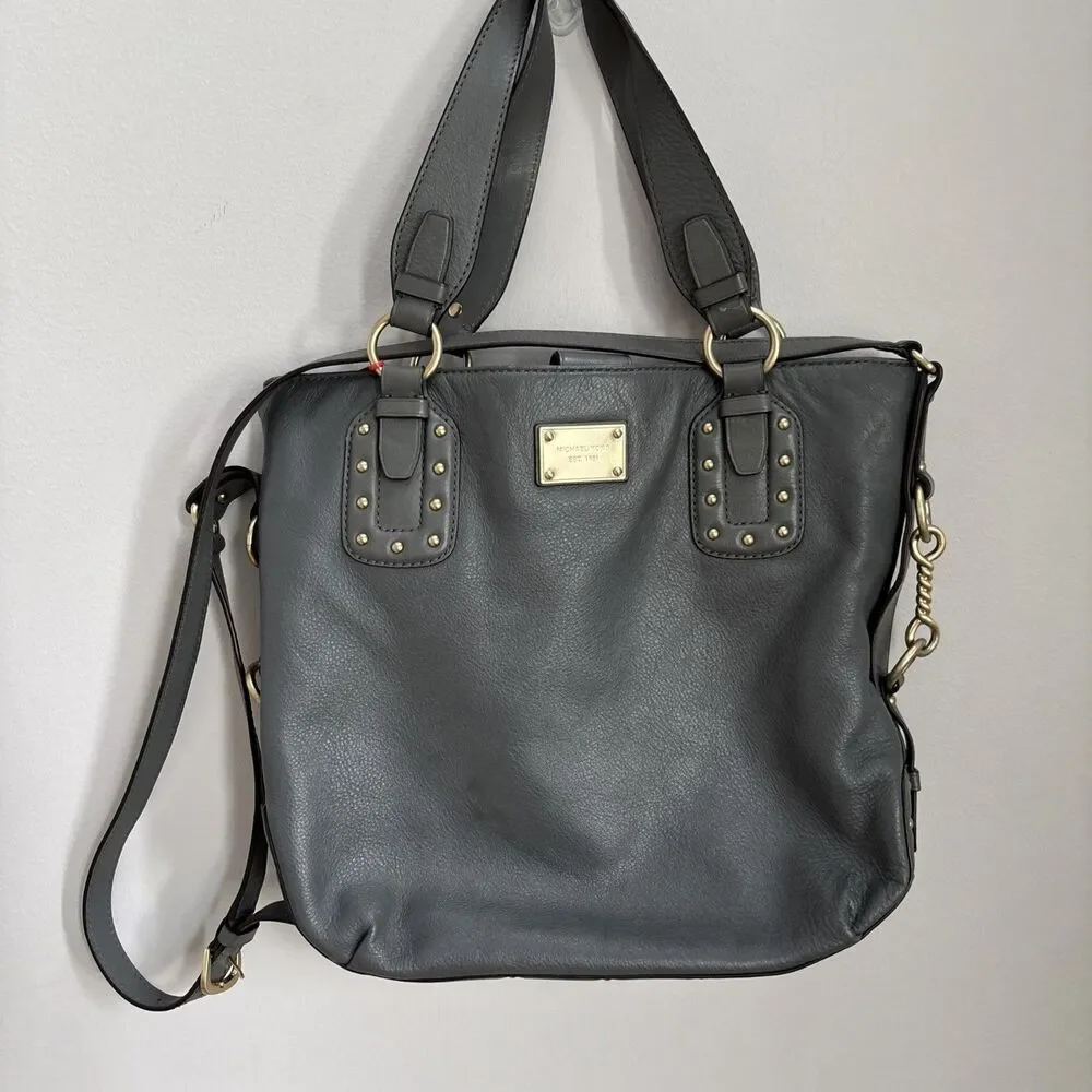 Michael Kors BIG VALLEY Large NS Tote Bag Pebbled Leather Retro Biker Glam Stud